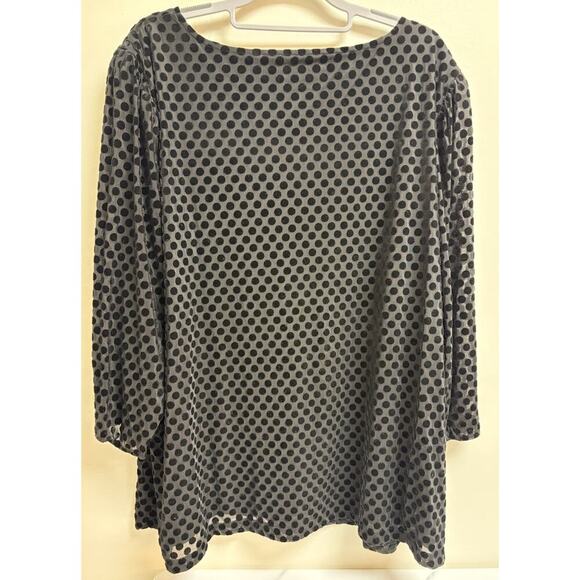 Talbots Plus Black Polka Dot Velvet Burnout Top 3X Long Sleeve Lined Stretch - Picture 2 of 6